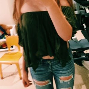 Free people army green off the shoulder top